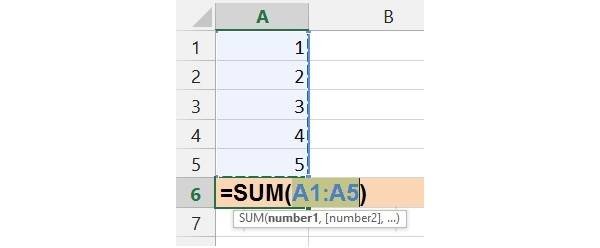 AutoSum guesses the data range to use and asks you 'Is this data range correct?'