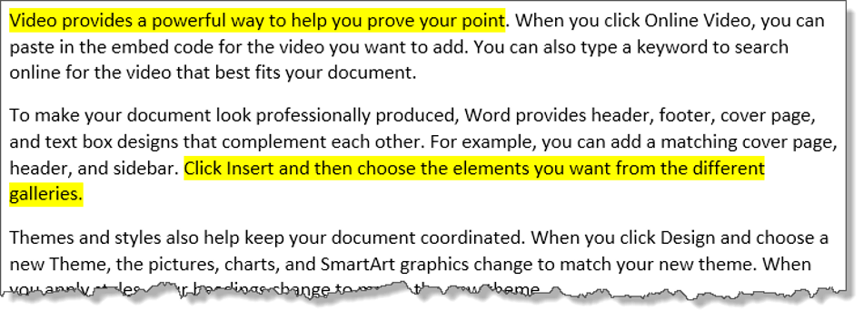 An exaple of highlighted text in Word