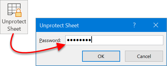Unprotect worksheets on the Review ribbon