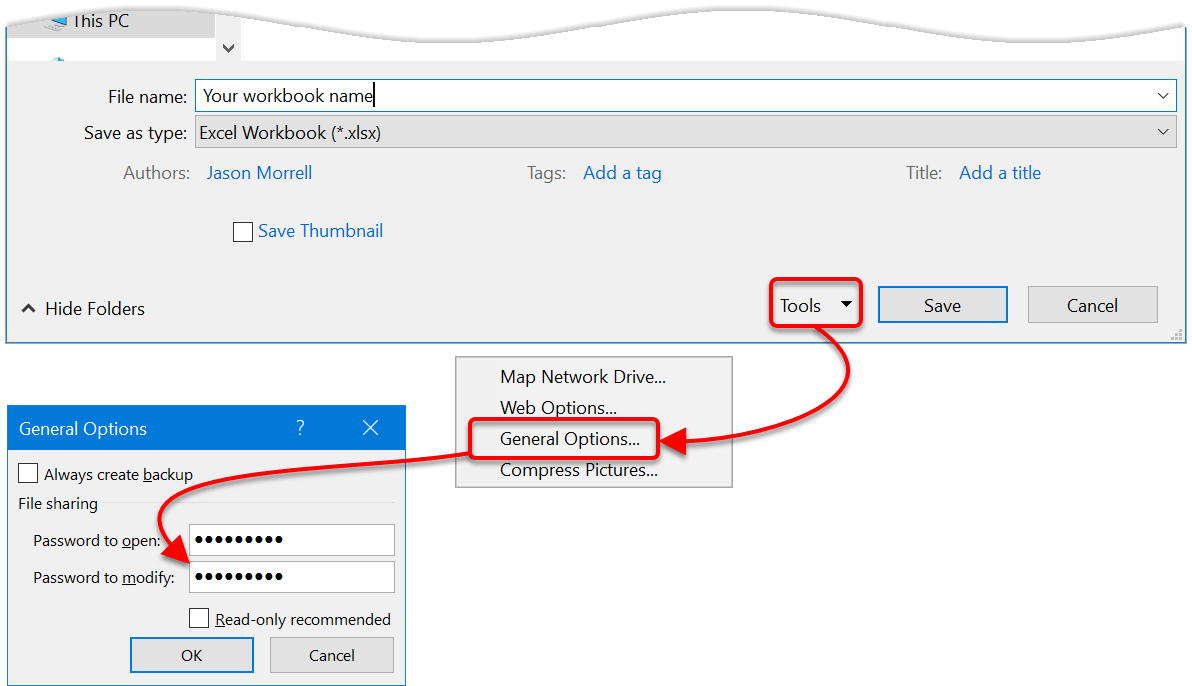 Password protect workbooks - one password to open and another password to modify