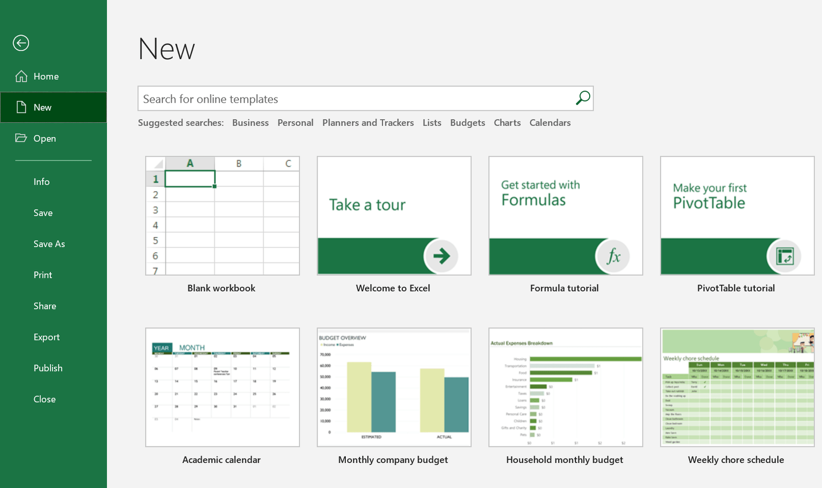 Creating a new workbook using an office.com template