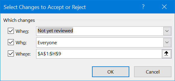 Select changes to accept or reject