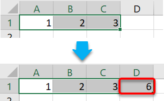 Using AUTOSUM to total a row of numbers (first method)