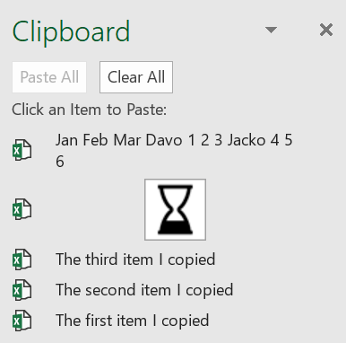 The Office Clipboard can hold up to 24 items (cells, cell ranges, images, tables, anything really)