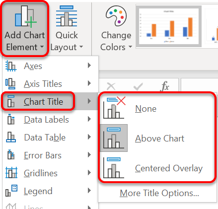 Choose whether to display a chart title  and where to position it