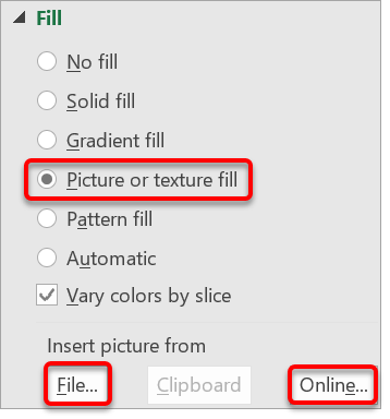 Choose an image fill for any 2d or 3d chart component