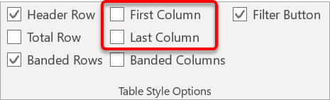 First column & last column