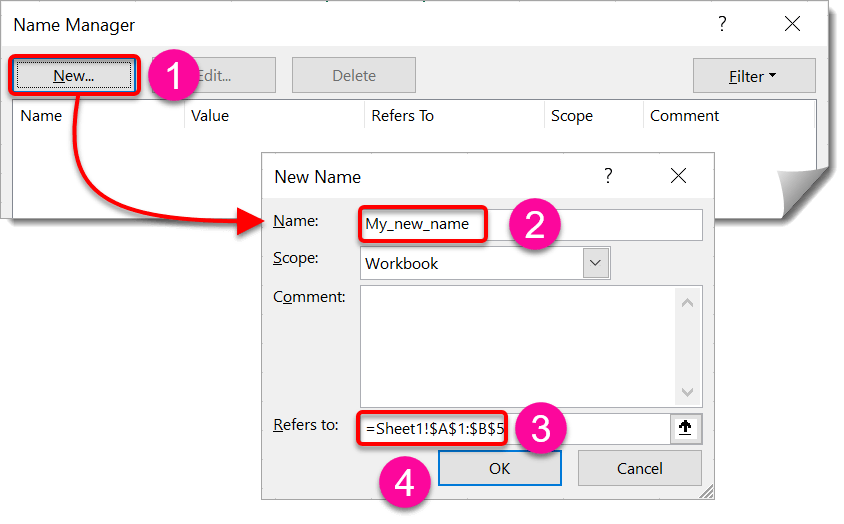Naming a cell using the Name Manager