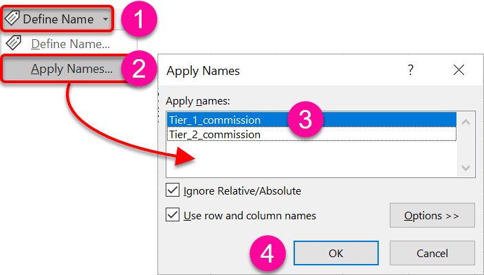 Applying names to existing formulas