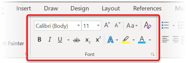 The FONT group on the Home ribbon