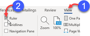 Switch Word's ruler on or off using teh Ruler checkbox on the View ribbon