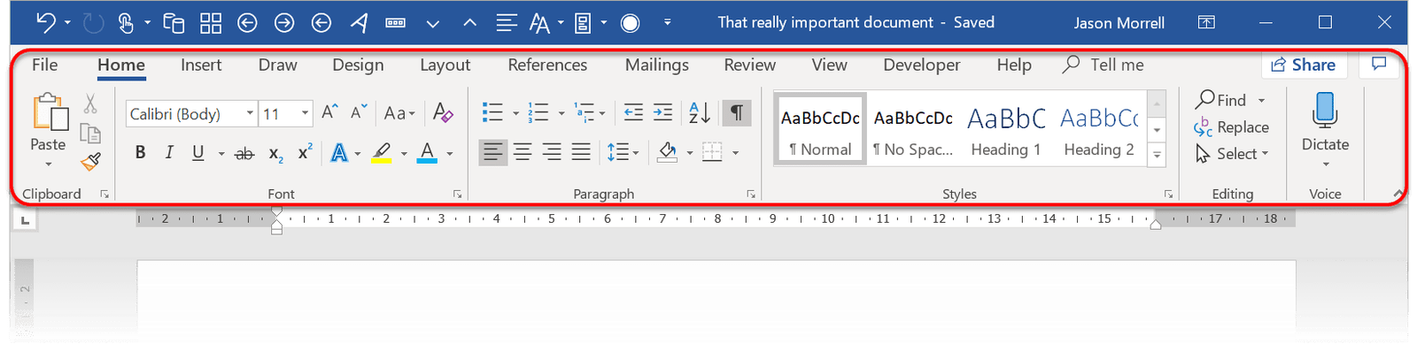 The 'Show Tabs and Commands' option in Word