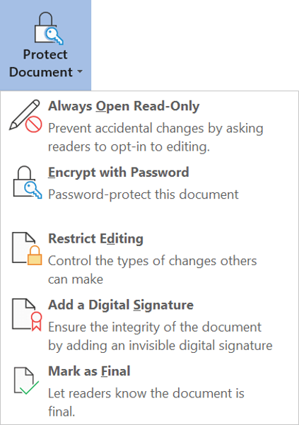 Protect Document settings in the Backstage