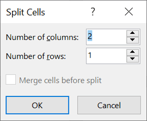 Choose how many columns and rows to split a cell into