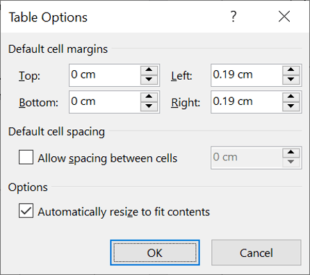 Make sure to set the cell margins within your Word tables