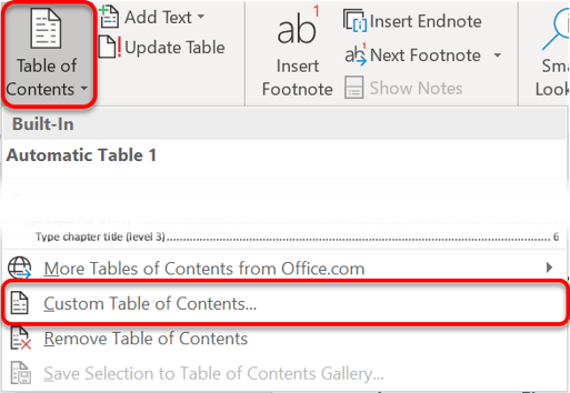Creating a custom table of contents