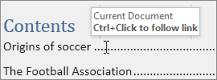 Using the TOC to navigate the document