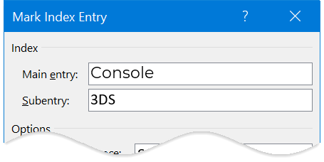 Word index subentry