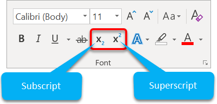 Superscript and subscript icons