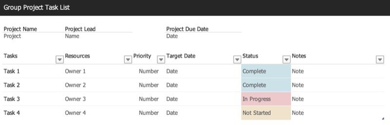 Group project task list (Excel template)