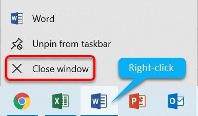 Close window from task bar