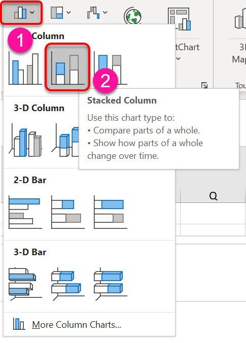 To create a Renko chart, start with a stacked column chart