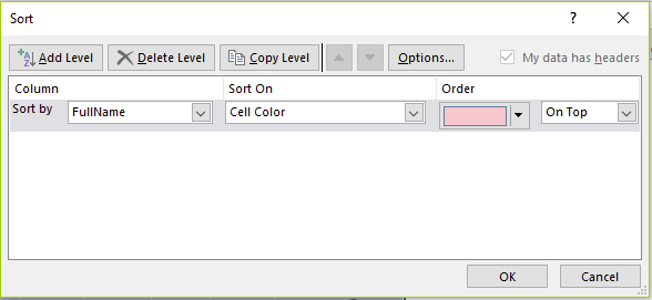Figure 13 - Sort on cell colour