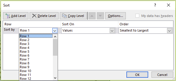 Figure 23 - Set ‘Sort By’ to Row 1
