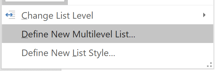 Redefine multilevel list